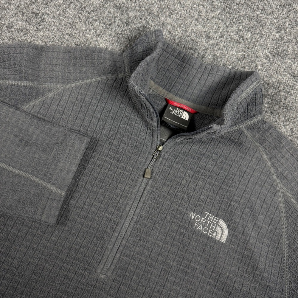 The North Face Mens Large Gray Ribbed Fleece Quarter Zip Pullover Sweater